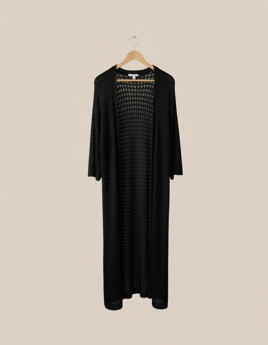 Gilet long maille ajourée sable pièce unique bohème chic