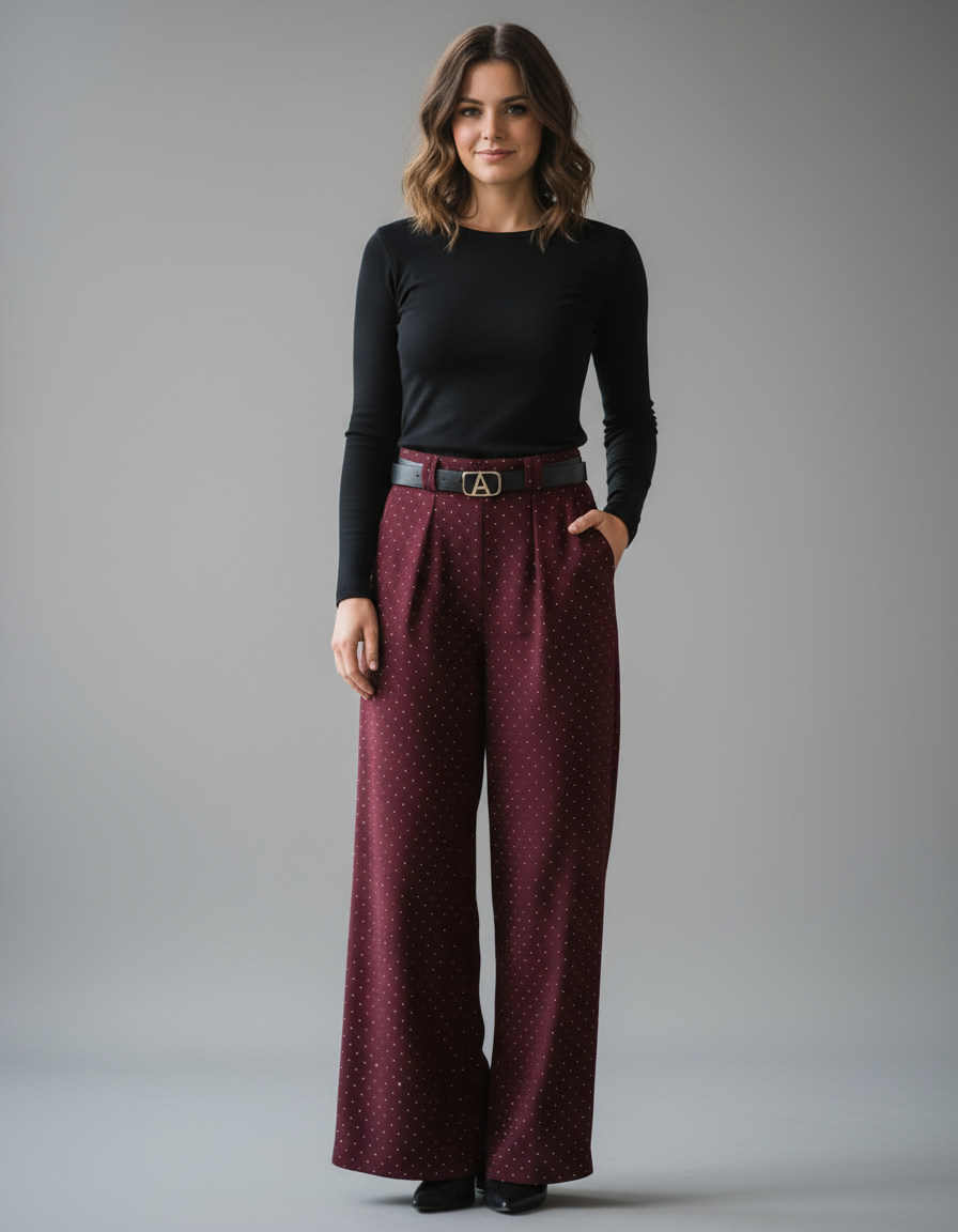 Pantalon Scintillant ÉLYA Bordeaux