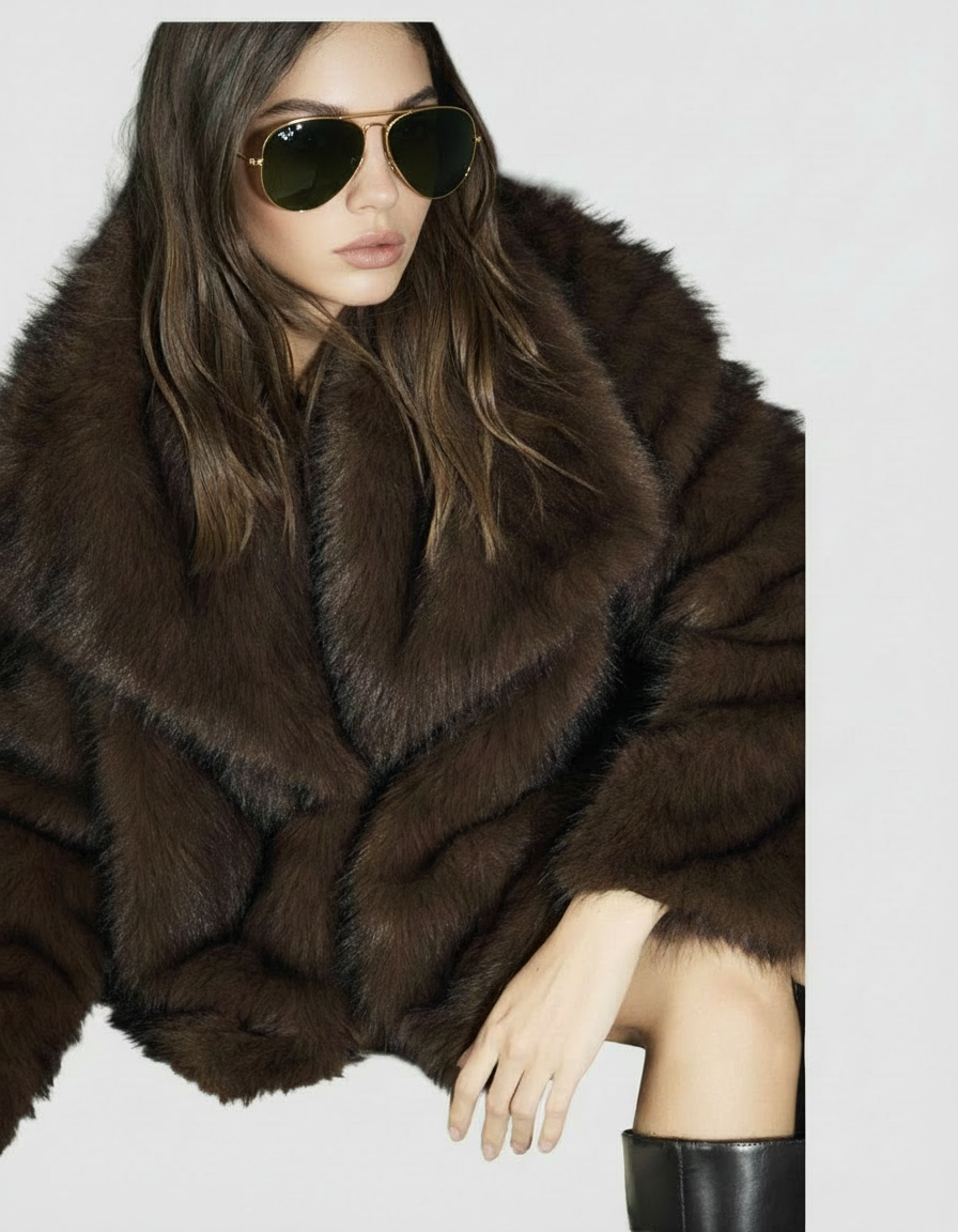 Manteau Diva Chocolat effet fourrure