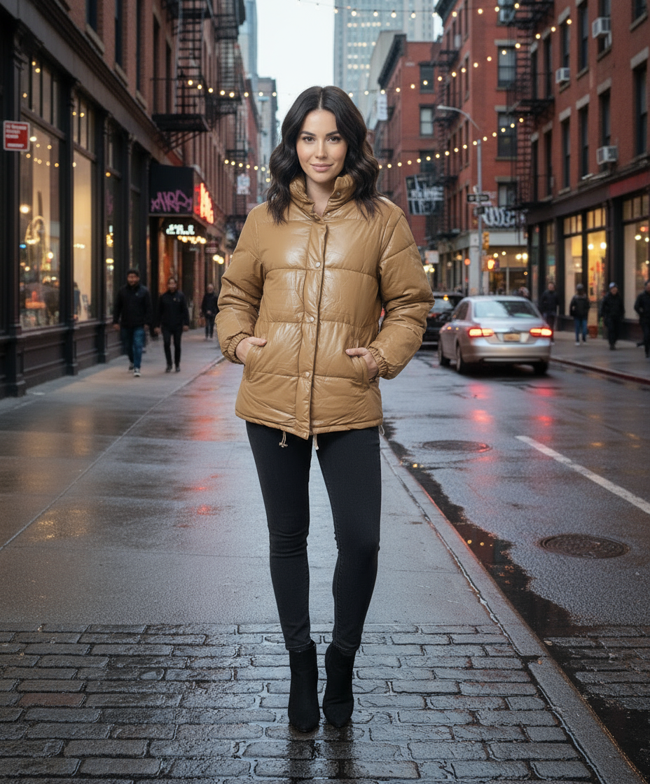 Doudoune chaude effet cuir