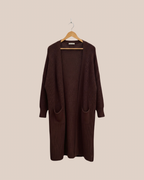 Gilet long oversize maille épaisse chocolat – fabrication italienne, pièce unique