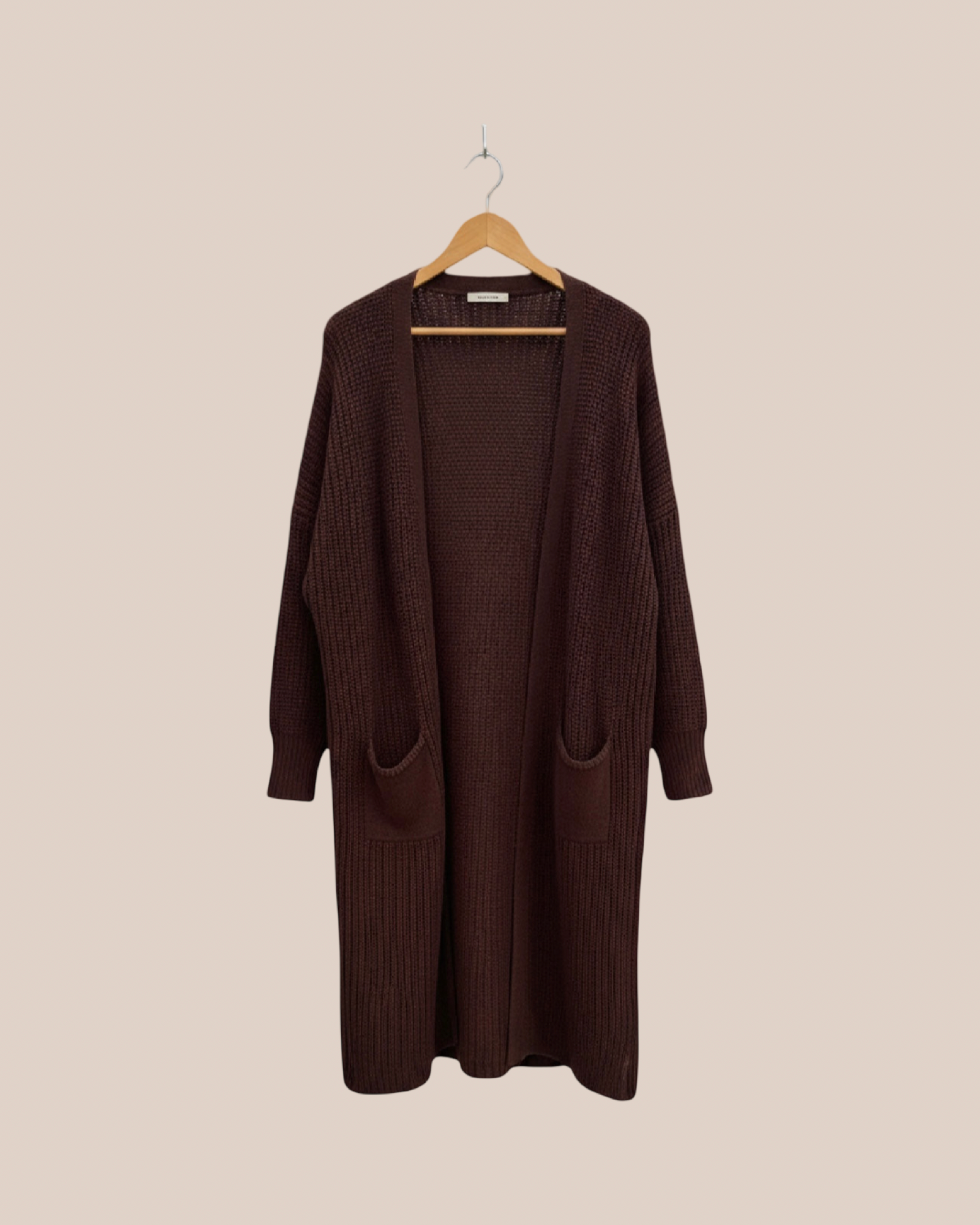 Gilet long oversize maille épaisse chocolat – fabrication italienne, pièce unique