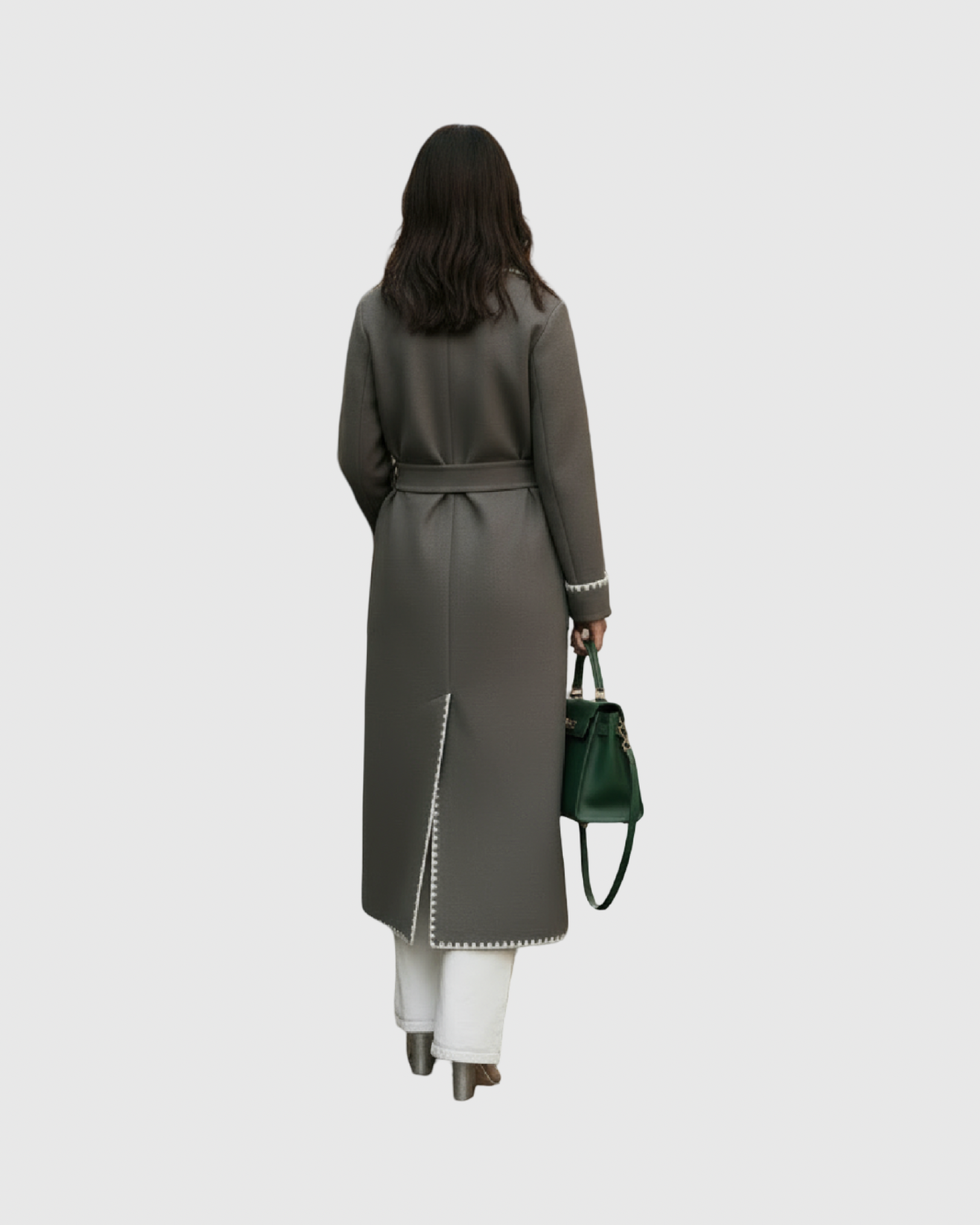 Manteau Long Laine Femme – Détails Contrastés Couture (Made in Italy)