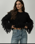 Pull  Manon Femme à Franges Écru – Maille Texturée Chic, Coupe Légèrement Oversize