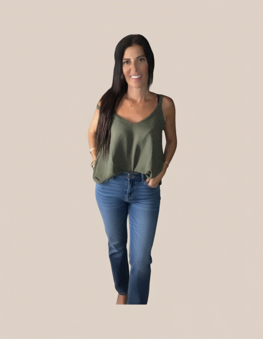 Débardeur Fluide Kaki – Bretelles Fines, Coupe Ample & Confort