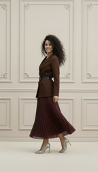 Robe-Blazer Victoria Chocolat – Jupe Plissée Élégante & Moderne | Pièce Unique
