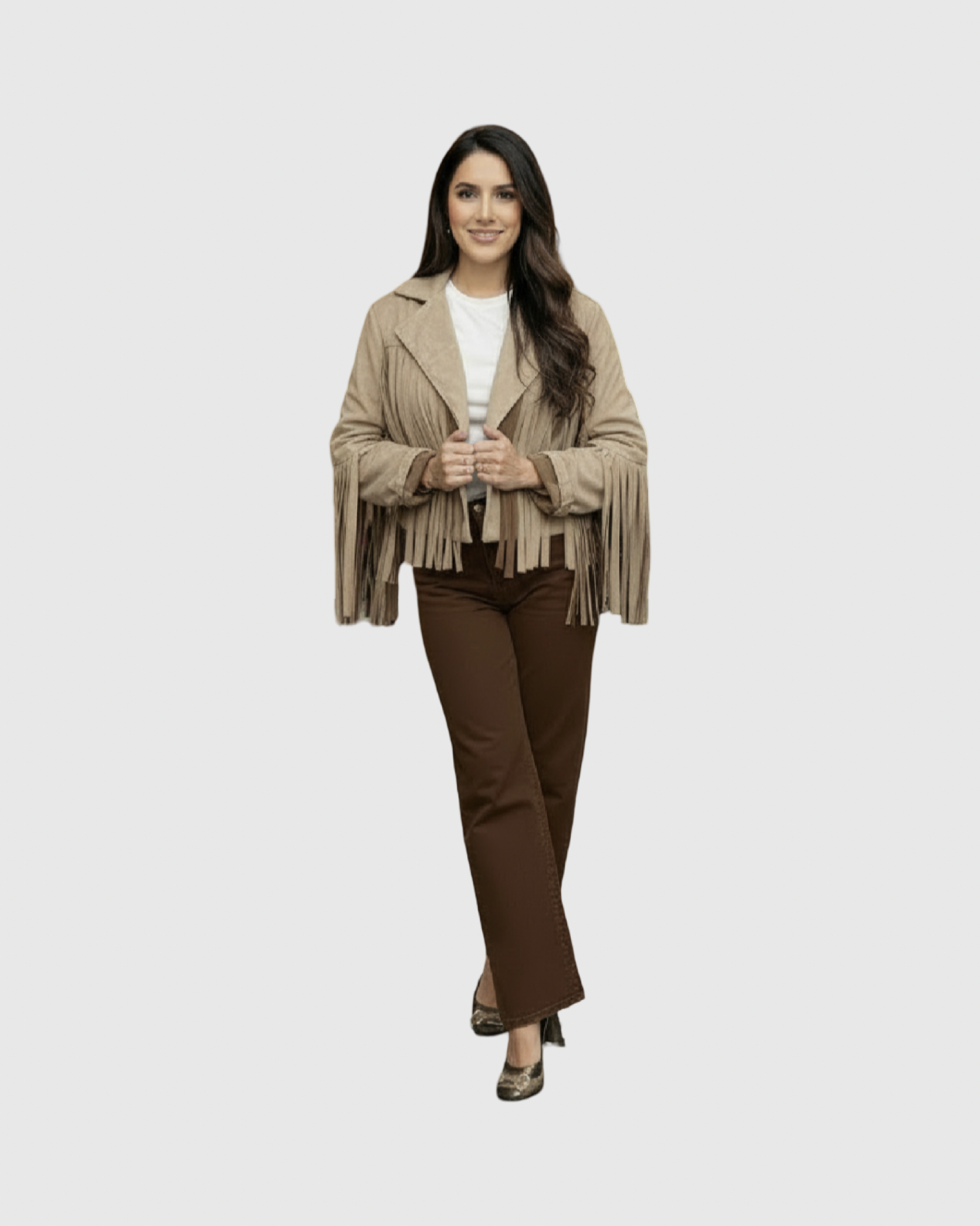 Veste Frangée Effet Suédine Femme – Made in Italy Style Bohème Chic