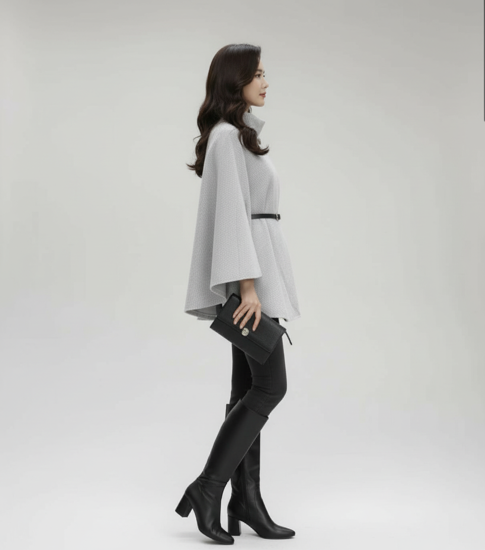 Cape Femme Col Montant – Coupe Structurée avec Ceinture Made in Italy