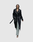 Manteau Long Laine Femme – Détails Contrastés Couture (Made in Italy)