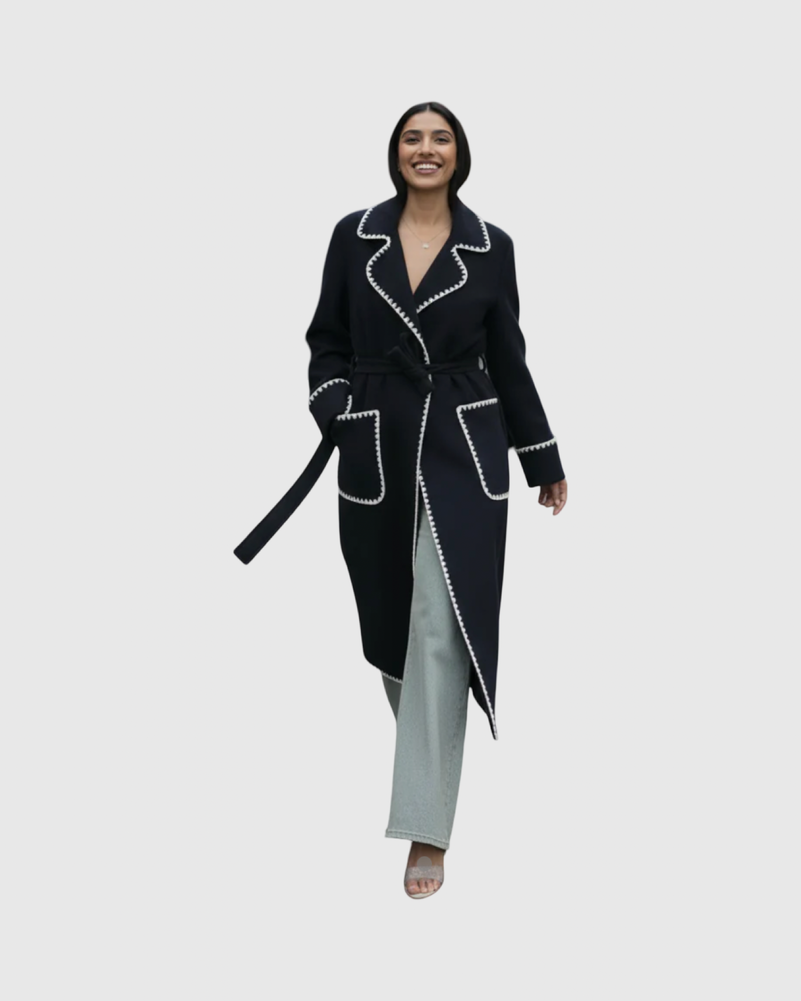 Manteau Long Laine Femme – Détails Contrastés Couture (Made in Italy)