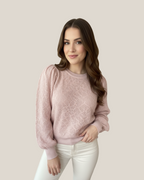 Pull rose poudré pailleté – manches bouffantes – Lumina Dolce Vita