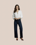 Blouse blanc  Décolleté Froncé avec Broche Étoile – Pièce Unique