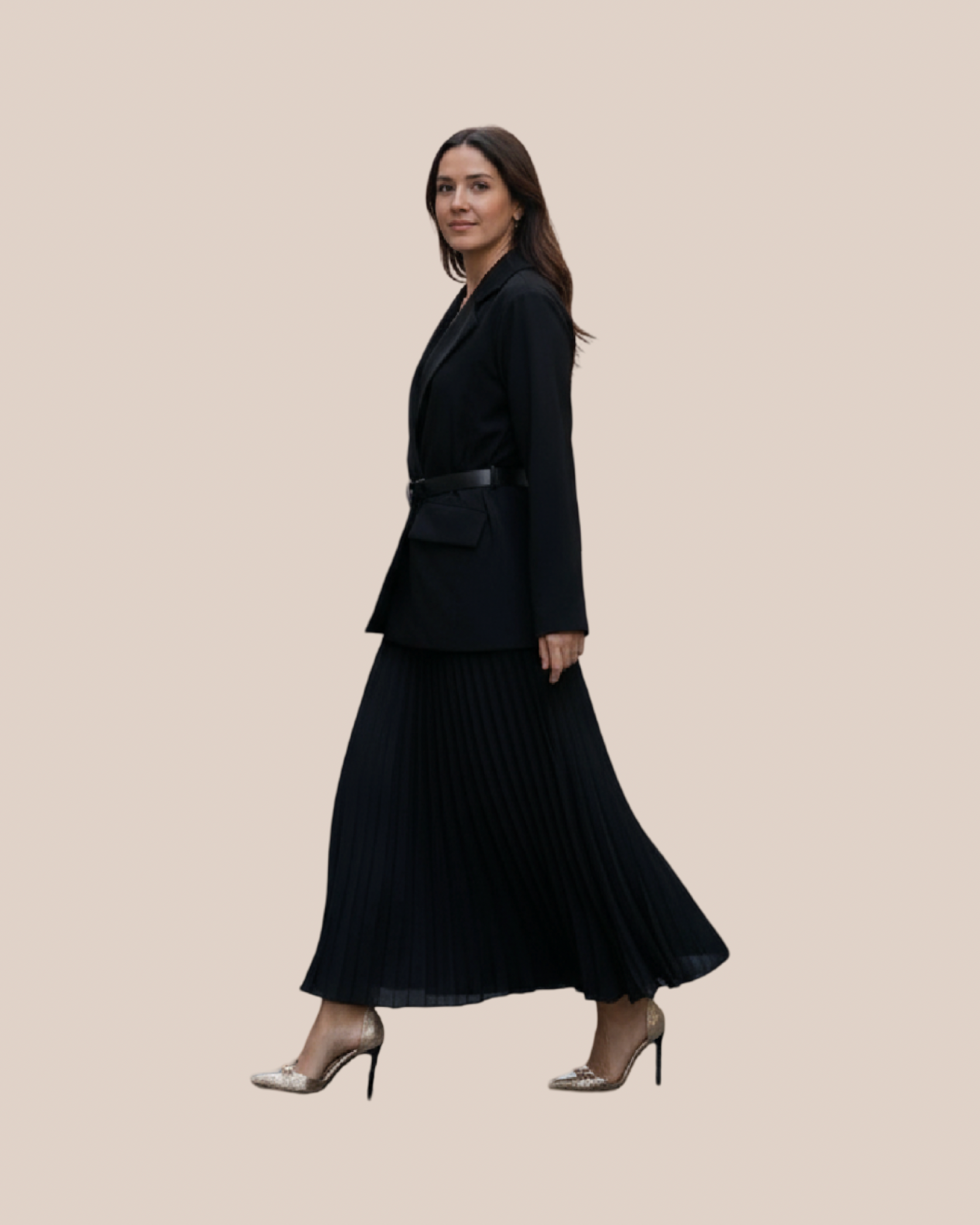 Robe-Blazer Victoria Noir – Jupe Plissée Élégante & Moderne | Pièce Unique