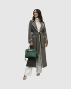 Manteau Long Laine Femme – Détails Contrastés Couture (Made in Italy)