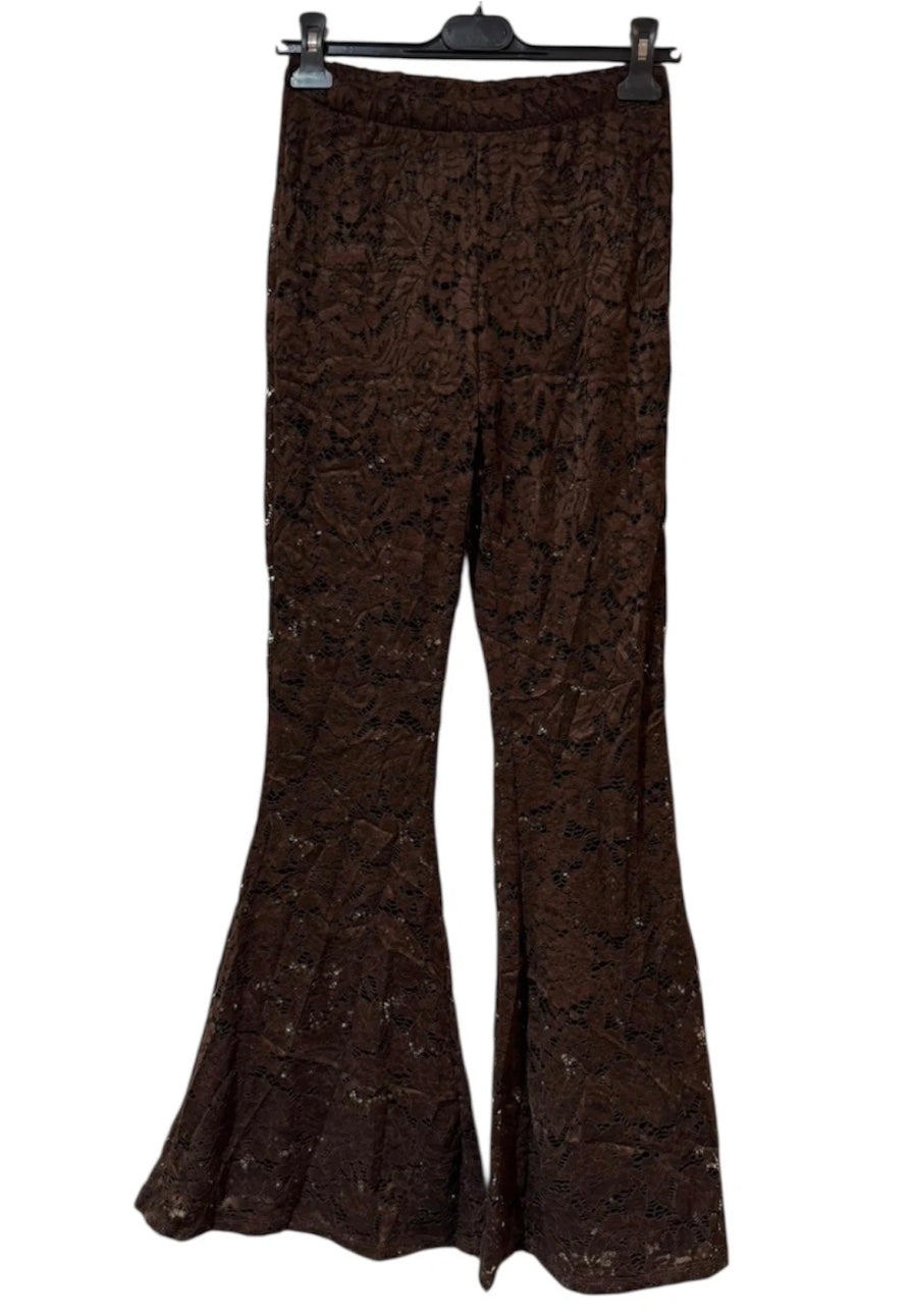 Pantalon Dentelle Chocolat Évasé – Le Modèle Viral des Réseaux 