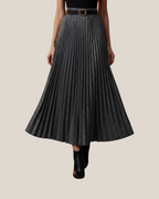 Jupe plissée tweed scintillante – Jupe longue gris métal – Taille 34 à 44