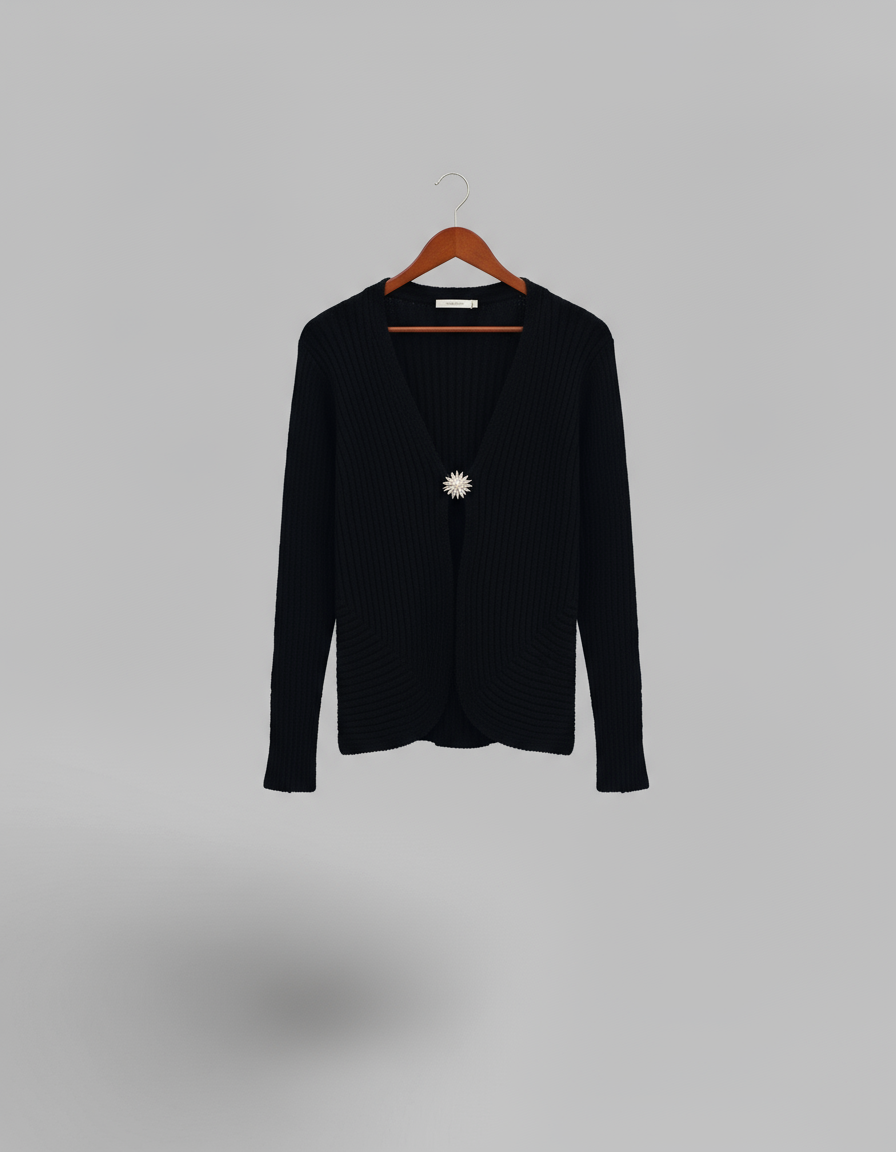 GILET A MAILLE BROCHE SOLEIL DORE PIECE UNIQUE