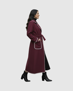 Manteau Long Laine Femme – Détails Contrastés Couture (Made in Italy)