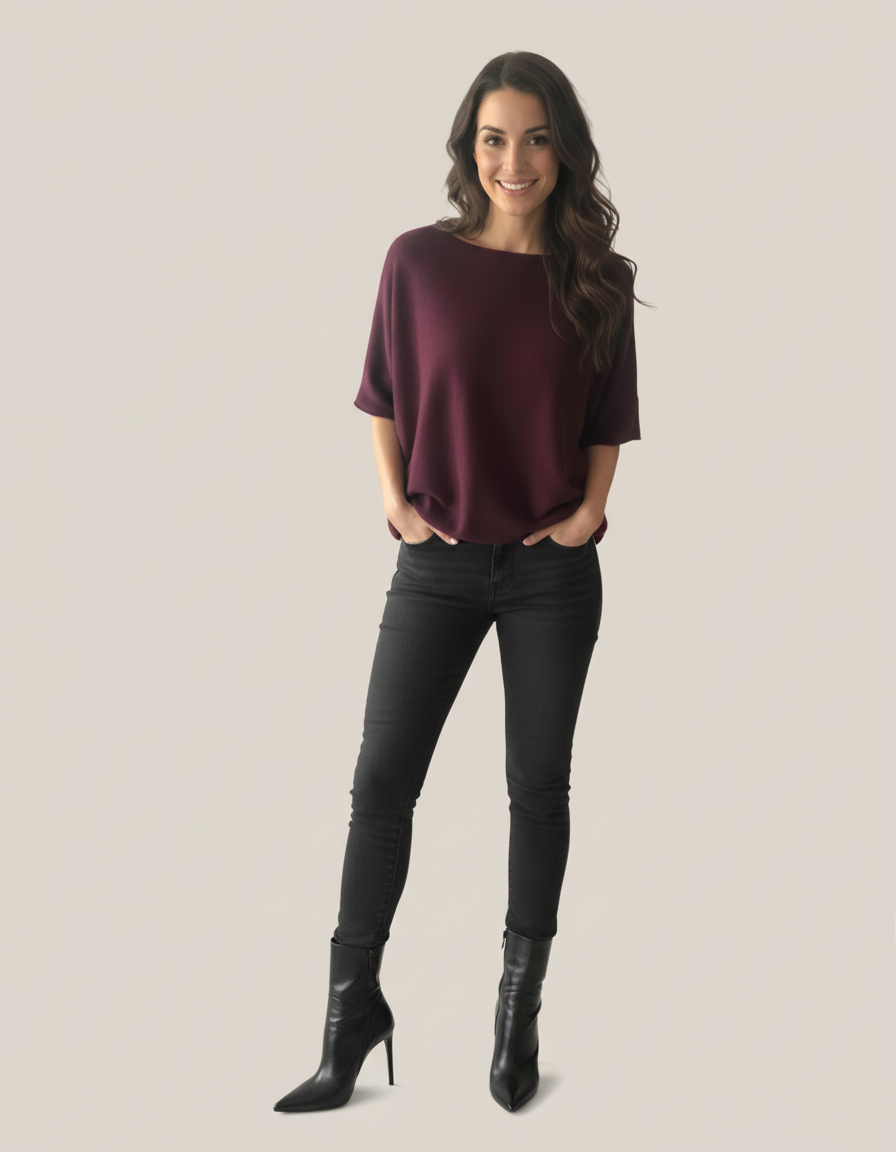 Pull 100% laine femme – Coupe fluide & élégante – Bordeaux