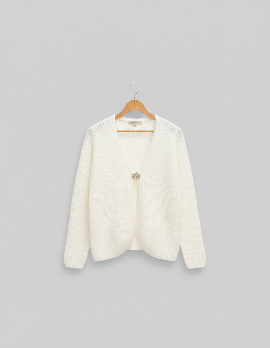 GILET A MAILLE BROCHE SOLEIL DORE PIECE UNIQUE