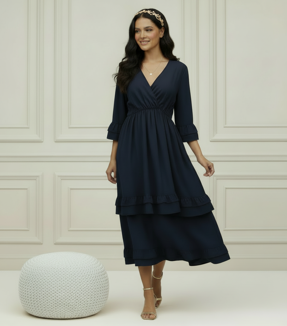 Robe longue cache-cœur Venezia – Bohème chic volantée Made in Italy