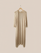 Gilet long maille ajourée sable pièce unique bohème chic