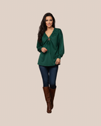 Blouse Vert Émeraude Décolleté Froncé avec Broche Étoile – Pièce Unique