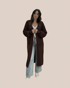 Gilet long oversize maille épaisse chocolat – fabrication italienne, pièce unique