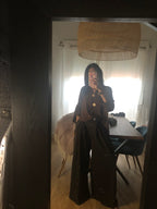 Pantalon ÉLYA Chocolat  Full Strass – Taille Haute Fluide Chic du 34 au 44