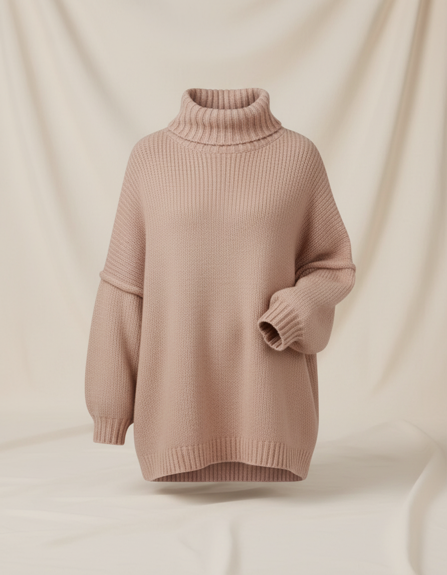 Pull Chiara Oversize Col Montant Femme – Maille Couture, Longue ou Courte (Style Cocooning Chic)