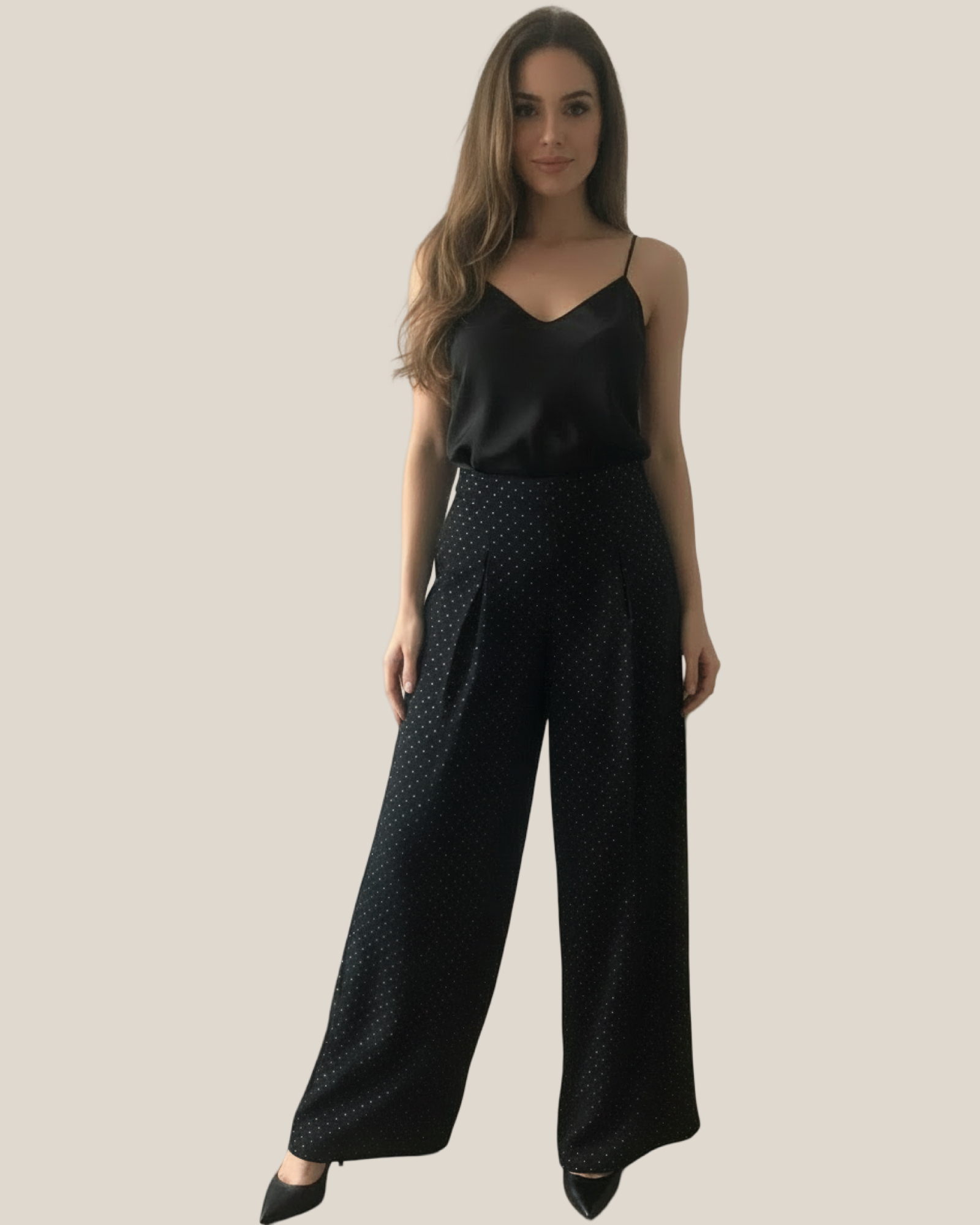 Pantalon ÉLYA Noir  Full Strass – Taille Haute Fluide Chic du 34 au 44