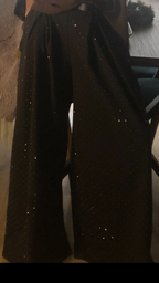 Pantalon ÉLYA Chocolat  Full Strass – Taille Haute Fluide Chic du 34 au 44