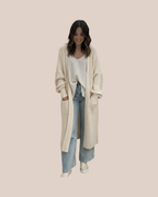 Gilet long oversize maille épaisse chocolat – fabrication italienne, pièce unique