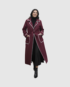 Manteau Long Laine Femme – Détails Contrastés Couture (Made in Italy)