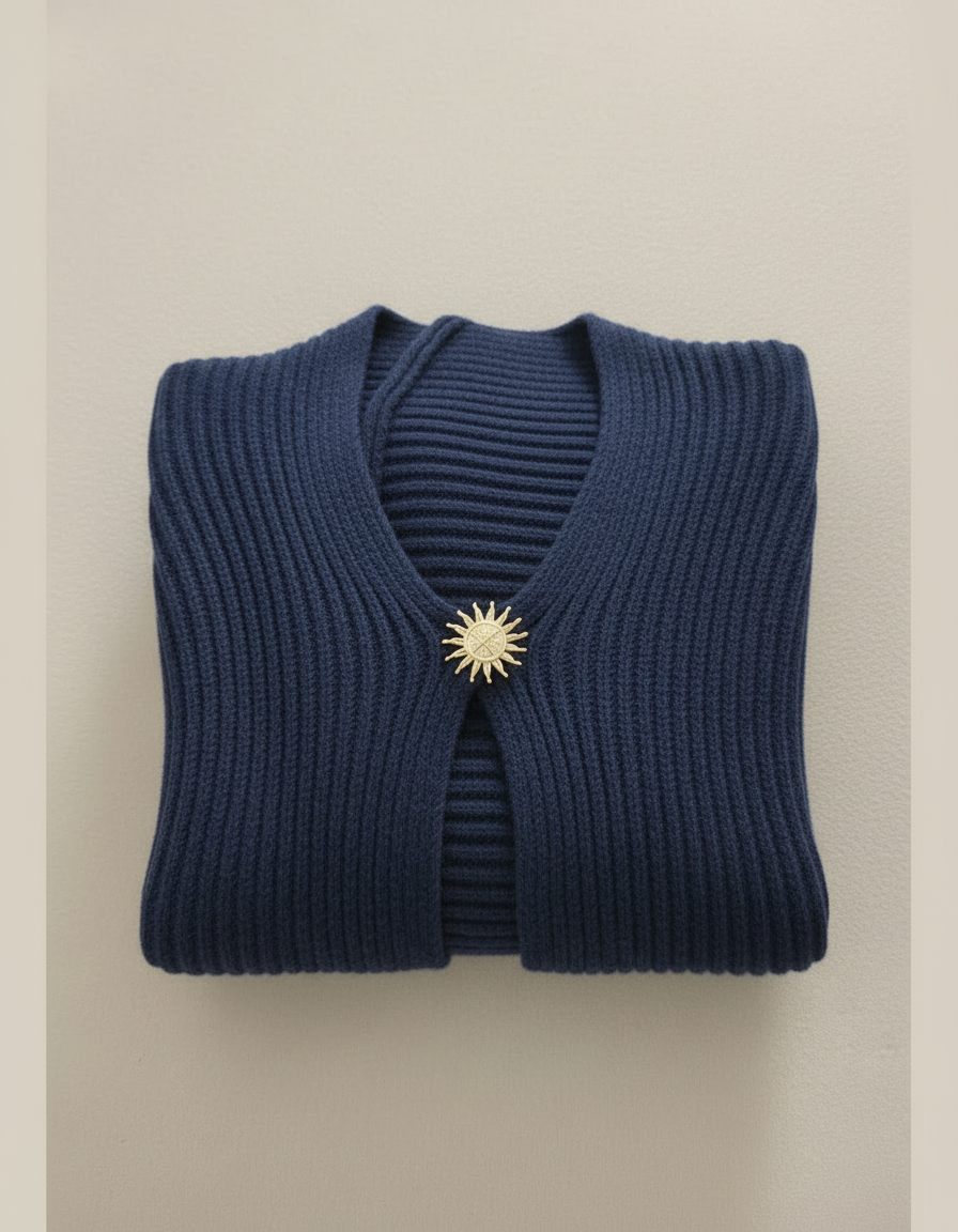 Gilet maille douce broche soleil – gilet court chic femme Made in Italy