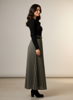 Jupe plissée tweed scintillante – Jupe longue taupe – Taille 34 à 44