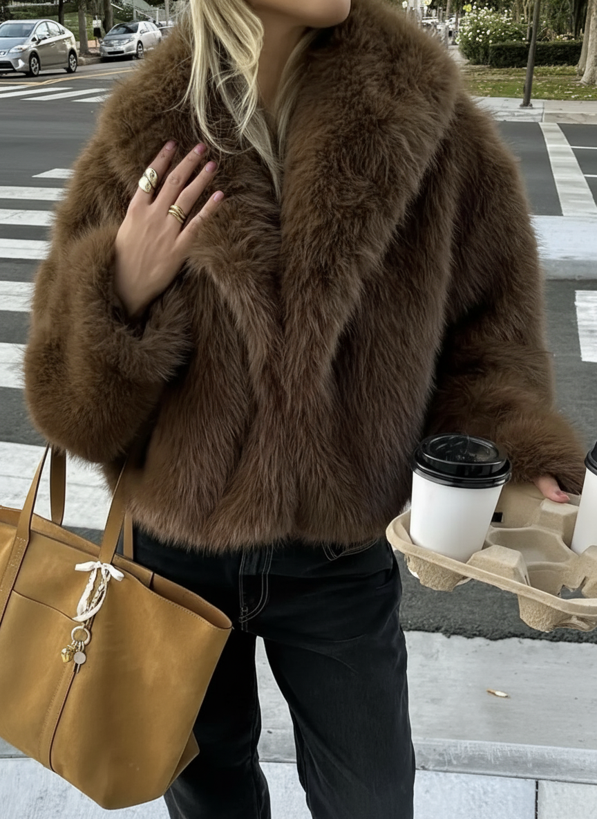 Manteau Diva Noisette effet fourrure