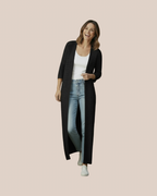 Gilet long maille ajourée sable pièce unique bohème chic