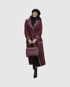 Manteau Long Laine Femme – Détails Contrastés Couture (Made in Italy)