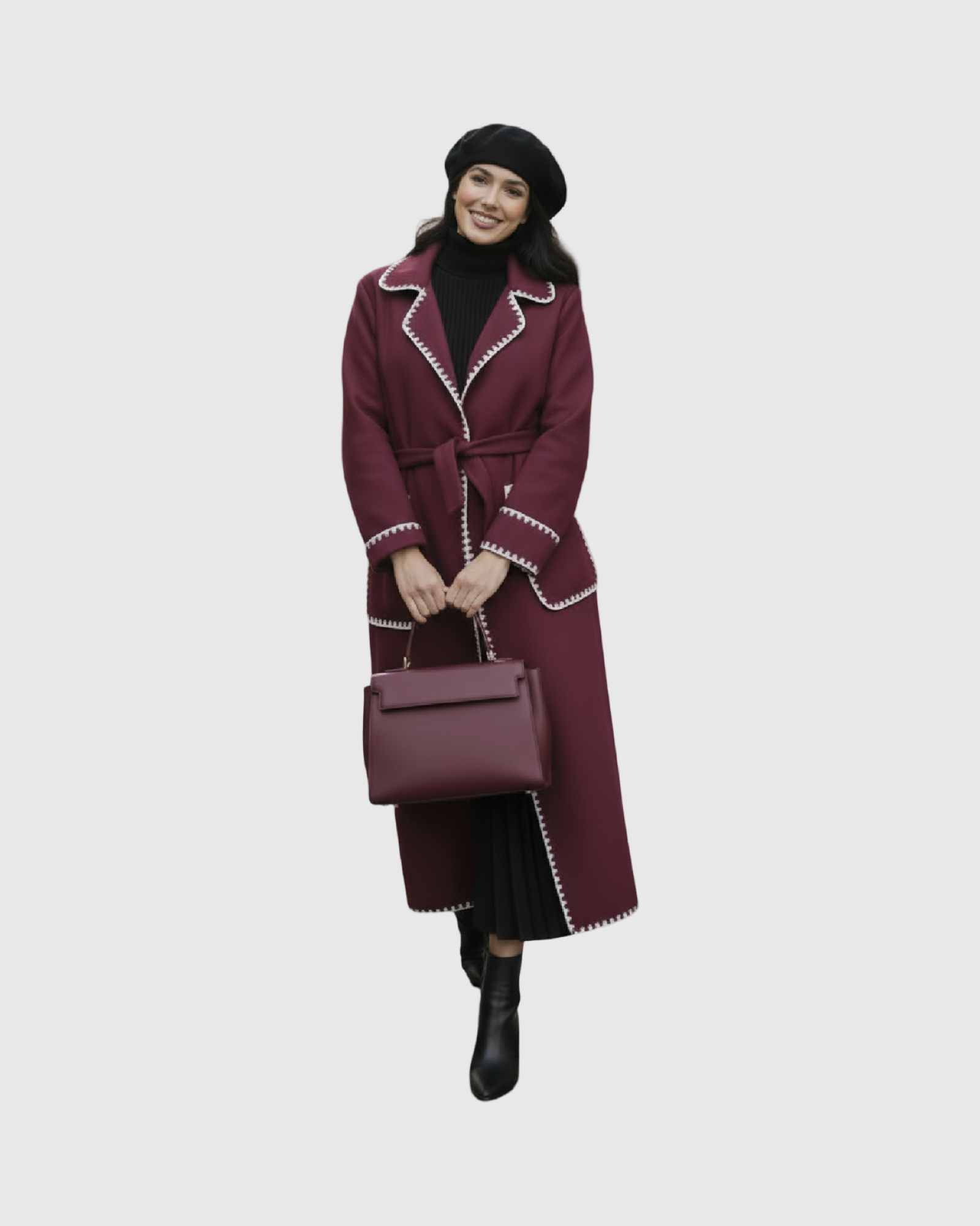 Manteau Long Laine Femme – Détails Contrastés Couture (Made in Italy)