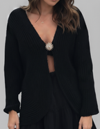 GILET A MAILLE BROCHE SOLEIL DORE PIECE UNIQUE