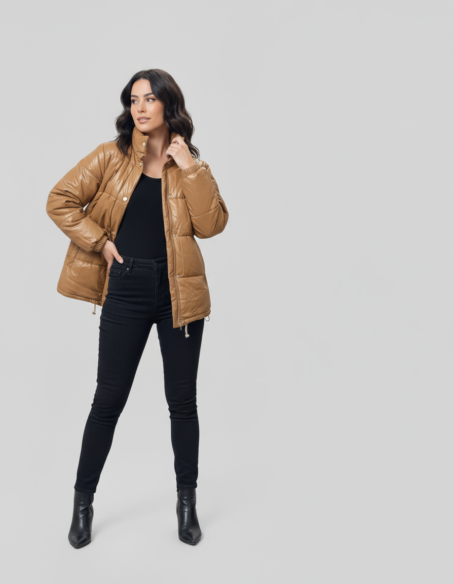 Doudoune chaude effet cuir