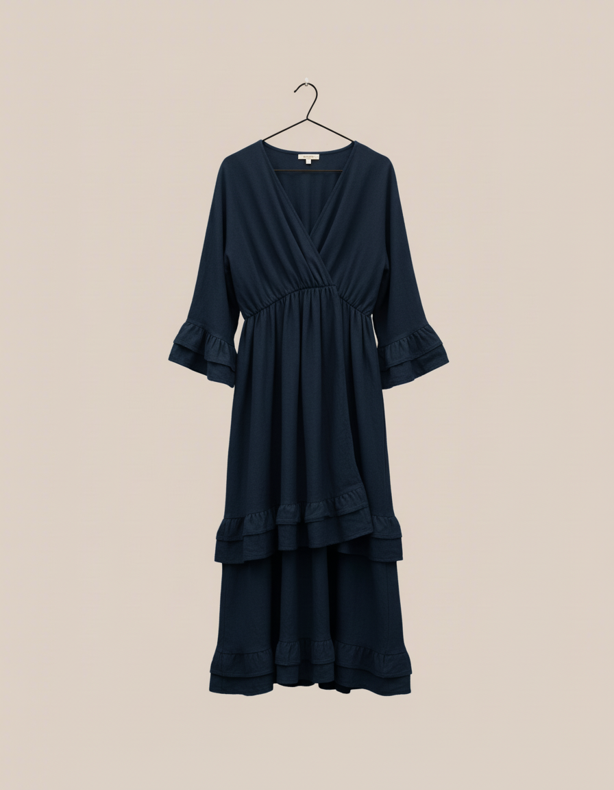 Robe longue cache-cœur Venezia – Bohème chic volantée Made in Italy