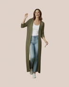 Gilet long maille ajourée sable pièce unique bohème chic