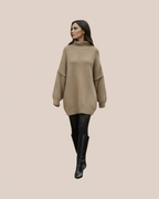 Pull Chiara Oversize Col Montant Femme – Maille Couture, Longue ou Courte (Style Cocooning Chic)