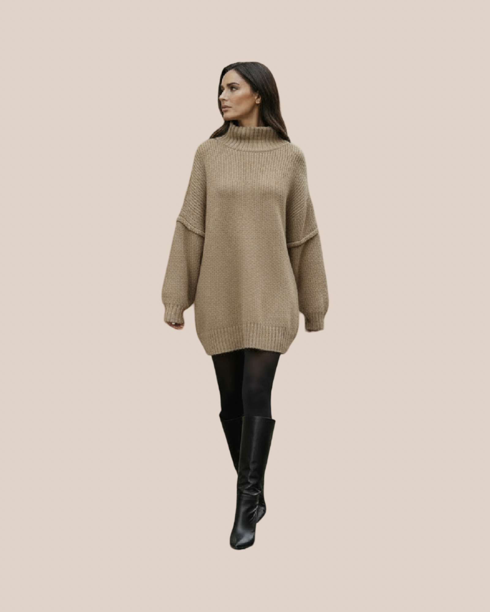 Pull Chiara Oversize Col Montant Femme – Maille Couture, Longue ou Courte (Style Cocooning Chic)