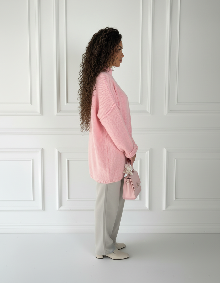 Pull Chiara Oversize Col Montant Femme – Maille Couture, Longue ou Courte Style Cocooning Chic