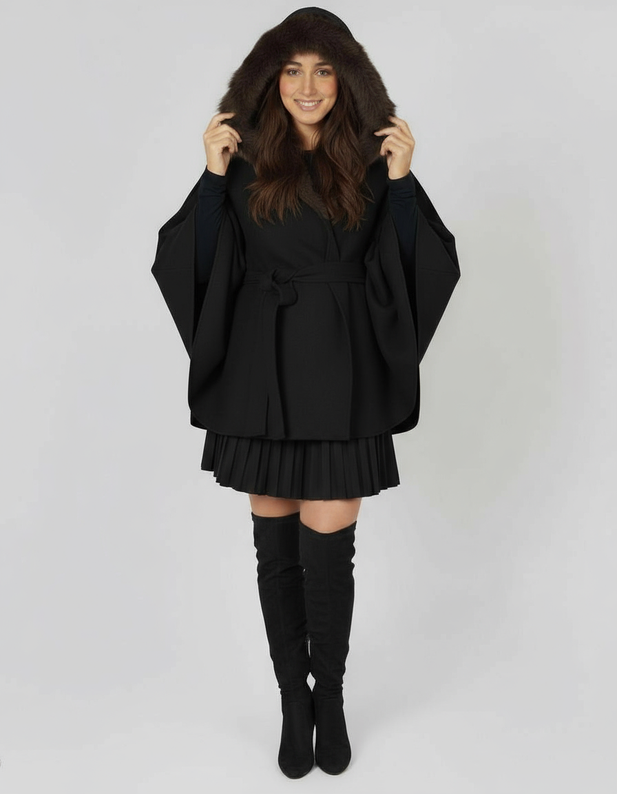 MANTEAU CAPE COL EFFET FOURRURE PIECE UNIQUE