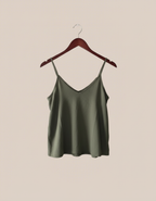 Débardeur Fluide Kaki – Bretelles Fines, Coupe Ample & Confort