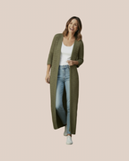 Gilet long maille ajourée sable pièce unique bohème chic